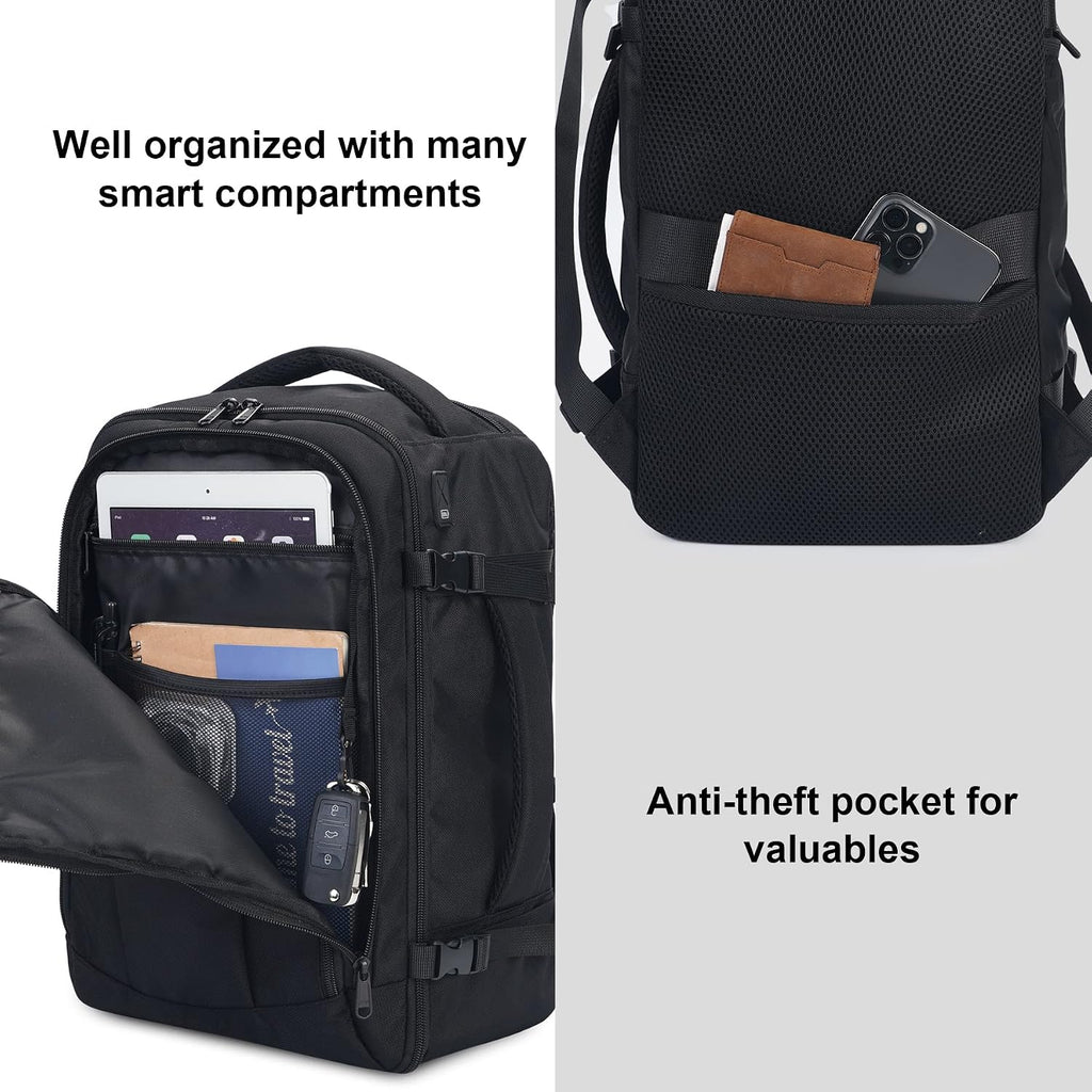 Ecohub Travel Backpack 18X14X8 Spirit Airlines Personal Item Bag Carry On Backpack 13 Pockets Work Casual Daypack For Men Women Airline Approved Water Resistant Gym Backpack With Charging Port, Black