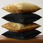 Gigizaza Decorative Throw Pillow Covers 18 X 18,Gold Black Soft, Set Of 4 Square Velvet Cushion Covers