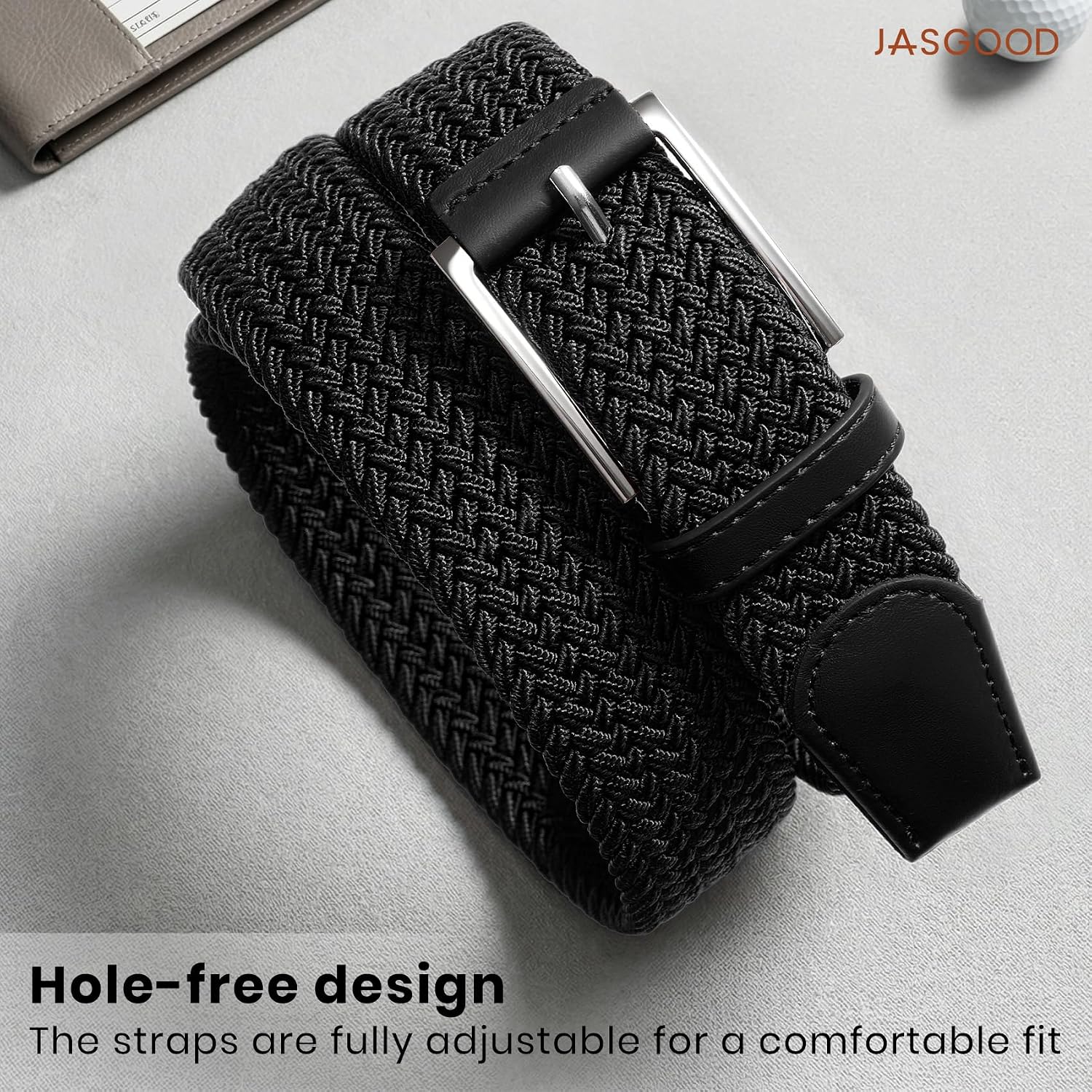 Jasgood Stretchy Golf Belts For Men, 3-Pack Elastic Braided Belt For Golf Pants Jeans, 1 3/8" Casual Woven Men’S Belt