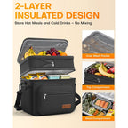 Hotor Lunch Box For Men & Women - Double-Layer Insulated Lunch Bag With Leakproof Liner, Portable Cooler For Work, Travel, Or Picnic, Black, 12L, 11.1" X 9.7" X 6.7"