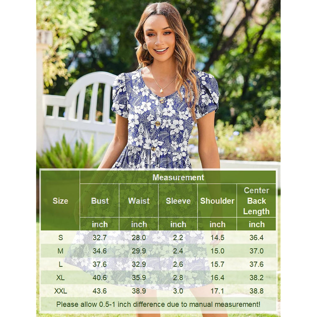 Zeagoo Womens Summer Dress Mini Petal Short Sleeve Dresses Pleated Button Down V Neck Floral Beach Swing Vacation Dress 2026