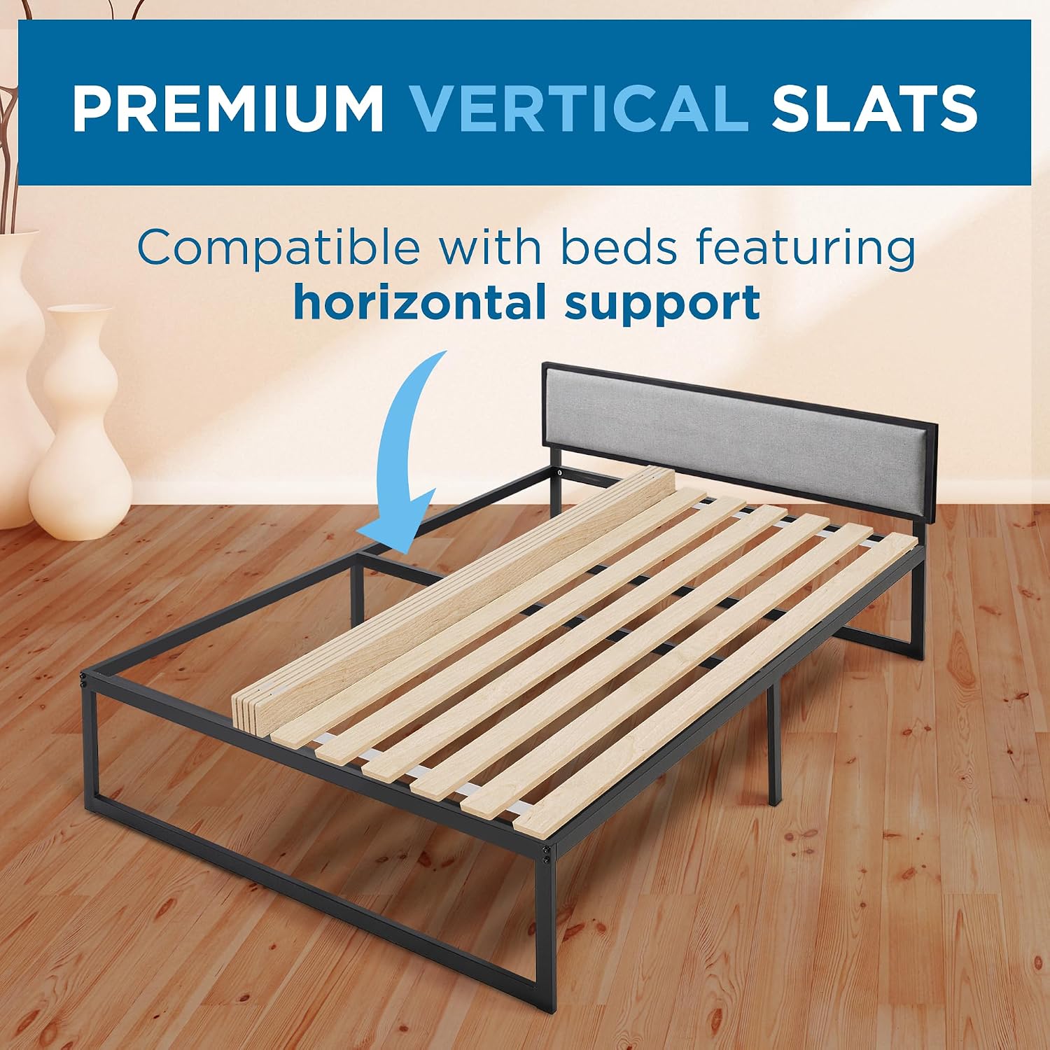 Slatsure Queen Size Bunkie Board – Heavy Duty Vertical Bed Slats & Foldable Wooden Support Board For Sagging Mattress Or Platform Bed Frame, Box Spring Alternative And Replacement