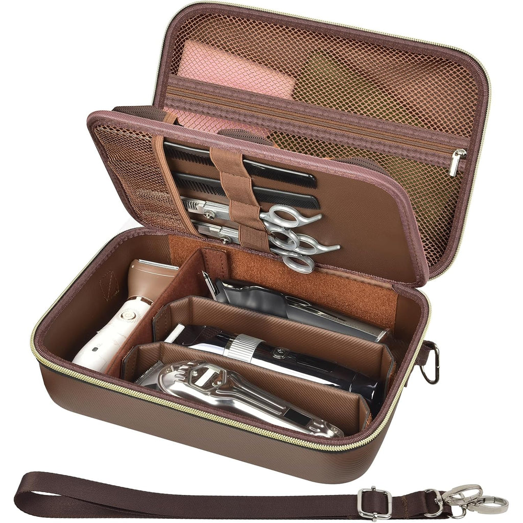 Barber Case For Hair Clippers Cutting Supplies, Trimmer Accessories Organizer For Wahl/For Ufree/For Andis Men Women Razor Grooming Kits, For Oneisal Dog Shaver- Travel Bag Only (Brown)