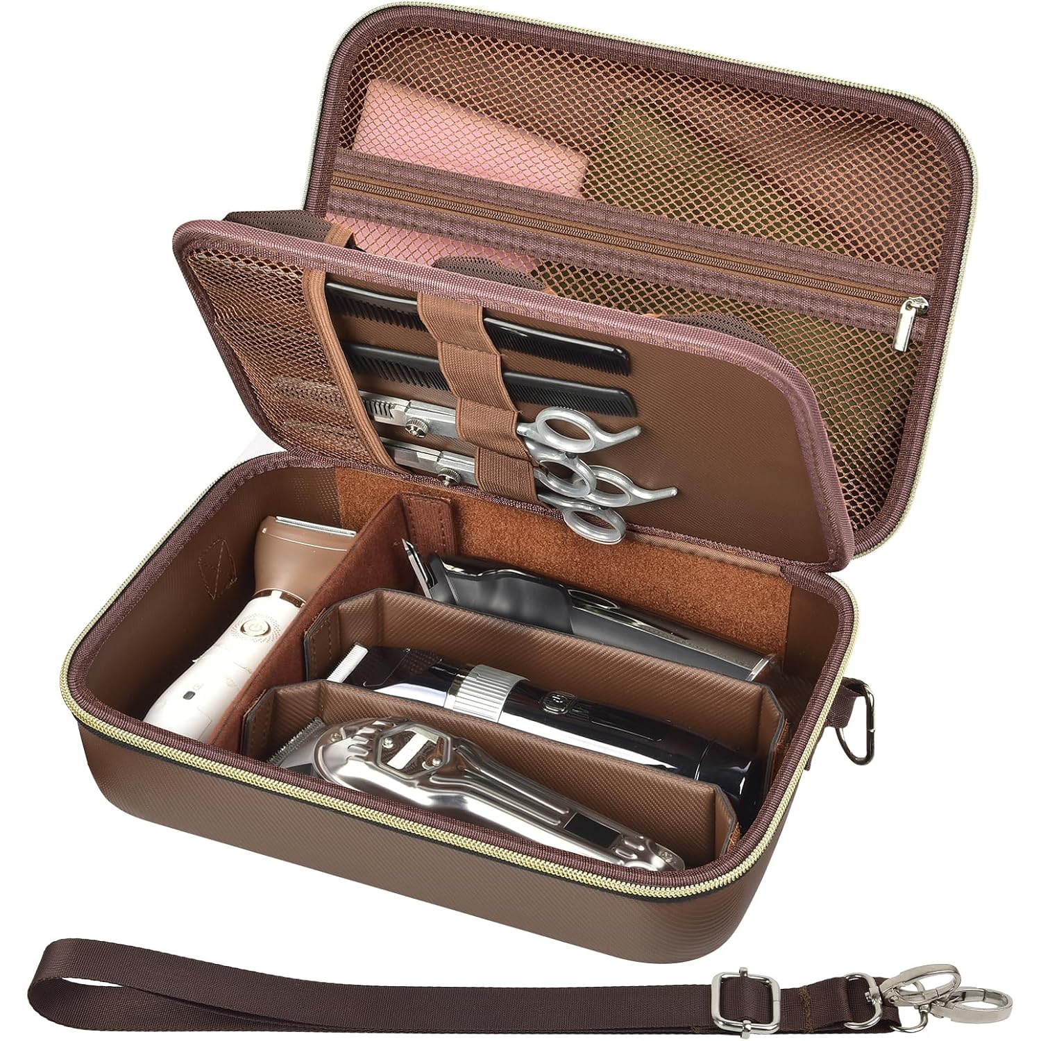 Barber Case For Hair Clippers Cutting Supplies, Trimmer Accessories Organizer For Wahl/For Ufree/For Andis Men Women Razor Grooming Kits, For Oneisal Dog Shaver- Travel Bag Only (Brown)