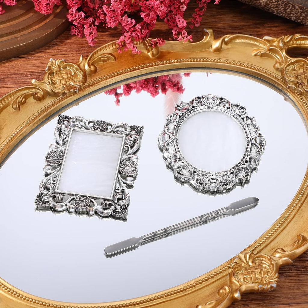 2 Pcs Nail Polish Mixing Plate, Resin Nail Art Palettes Gel Plate with Palette Stick Makeup Mixing Tray Nails Art Display Photography Props Sliver