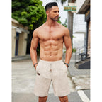 Coofandy Mens Casual Linen Shorts Elastic Waist Drawstring Loose Fit Summer Beach Vacation Shorts With Pockets
