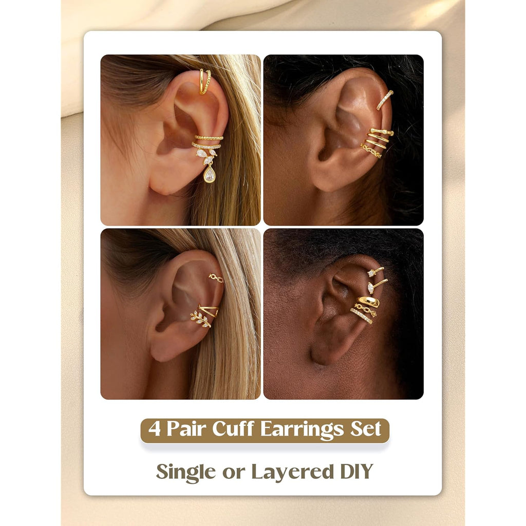18 Pcs Ear Cuff Earrings for Women 14K Gold Plated Ear Cuffs Non Piercing Adjustable Ear Cuff Earring Clip On Cartilage Helix Wrap Ear Jewelry Set