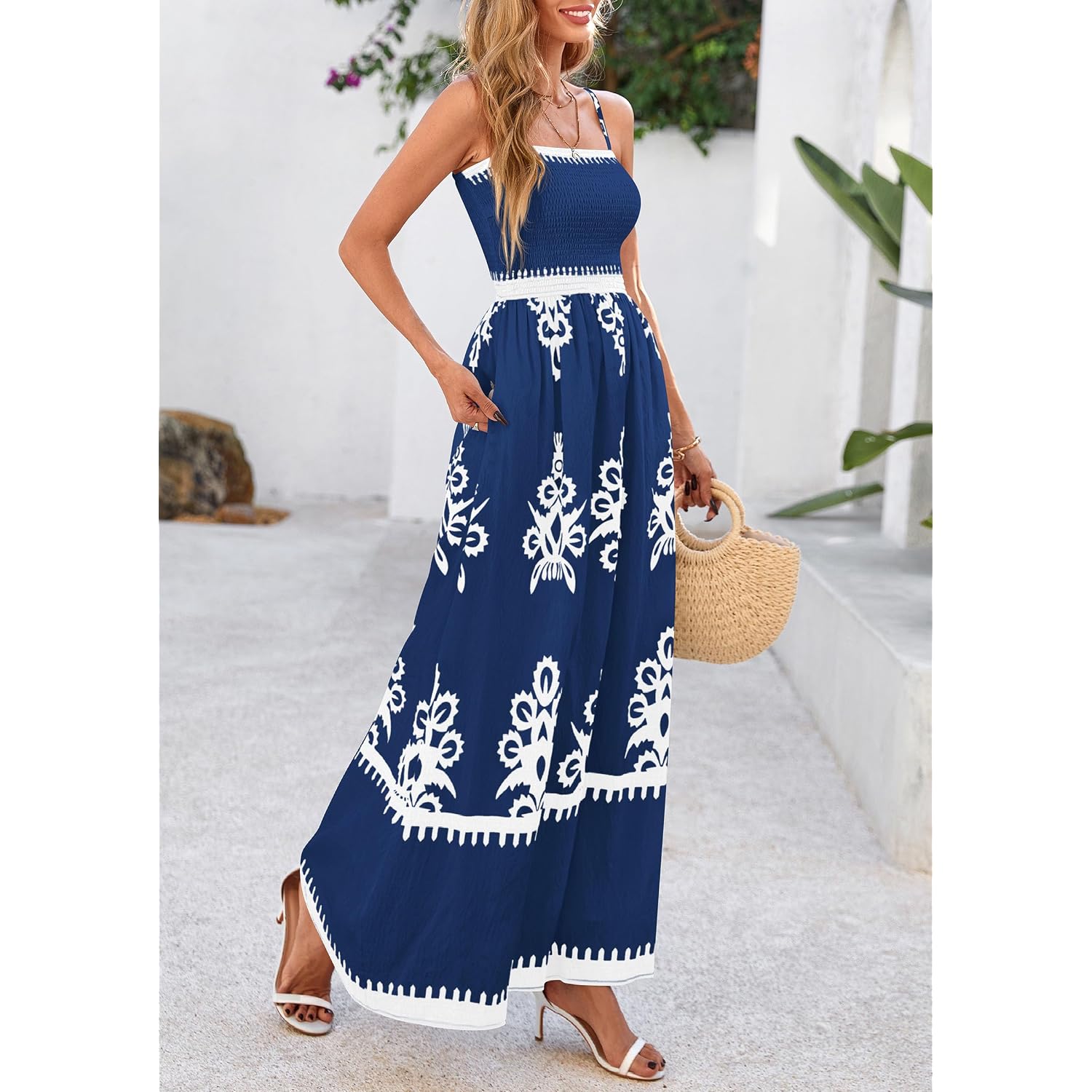 Prettygarden Summer Dress For Women 2026 Floral Sundress Spaghetti Strap Flowy Beach Vacation Boho Maxi Dresses
