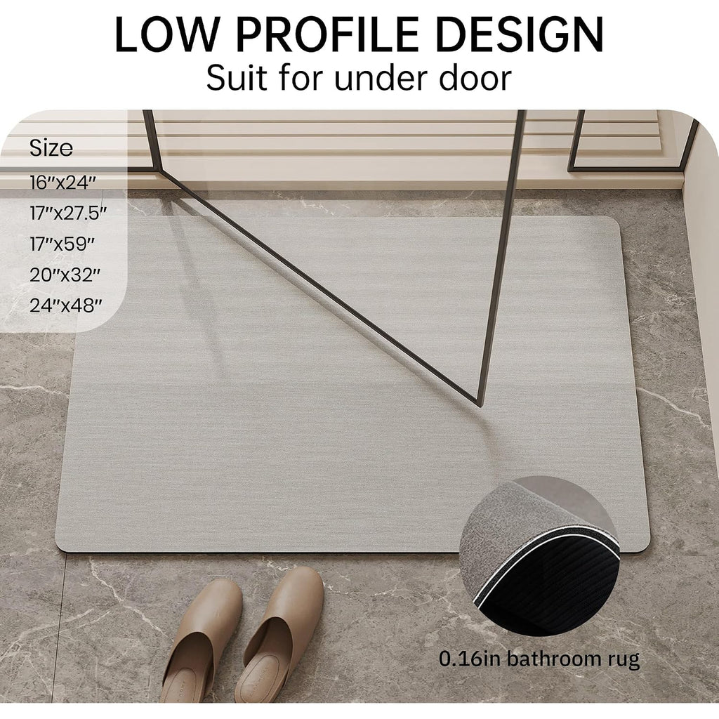 Mecko Bath Mat Rug, Rubber Non-Slip Quick Dry Absorbent Thin Bathroom Rugs Fit Under Door Bathroom Floor Mats-Shower Rug For In Front Of Bathtub, Sink, Shower Room(Light Grey,16"X24")
