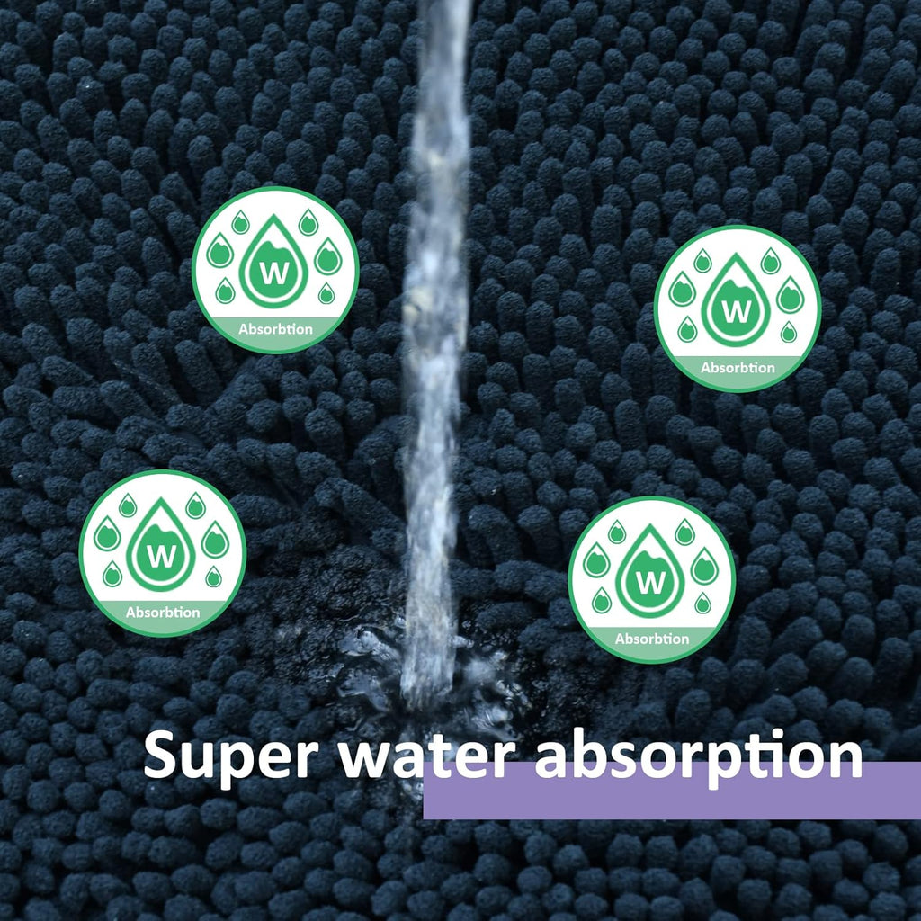 RUN HELIX Bathroom Rugs Set 2 Piece Thick Chenille Bath Mats, Soft Quick Dry Plush Absorbent Bath Rugs with Non-Slip PVC Backing, 32x20+24x16 Inch Black