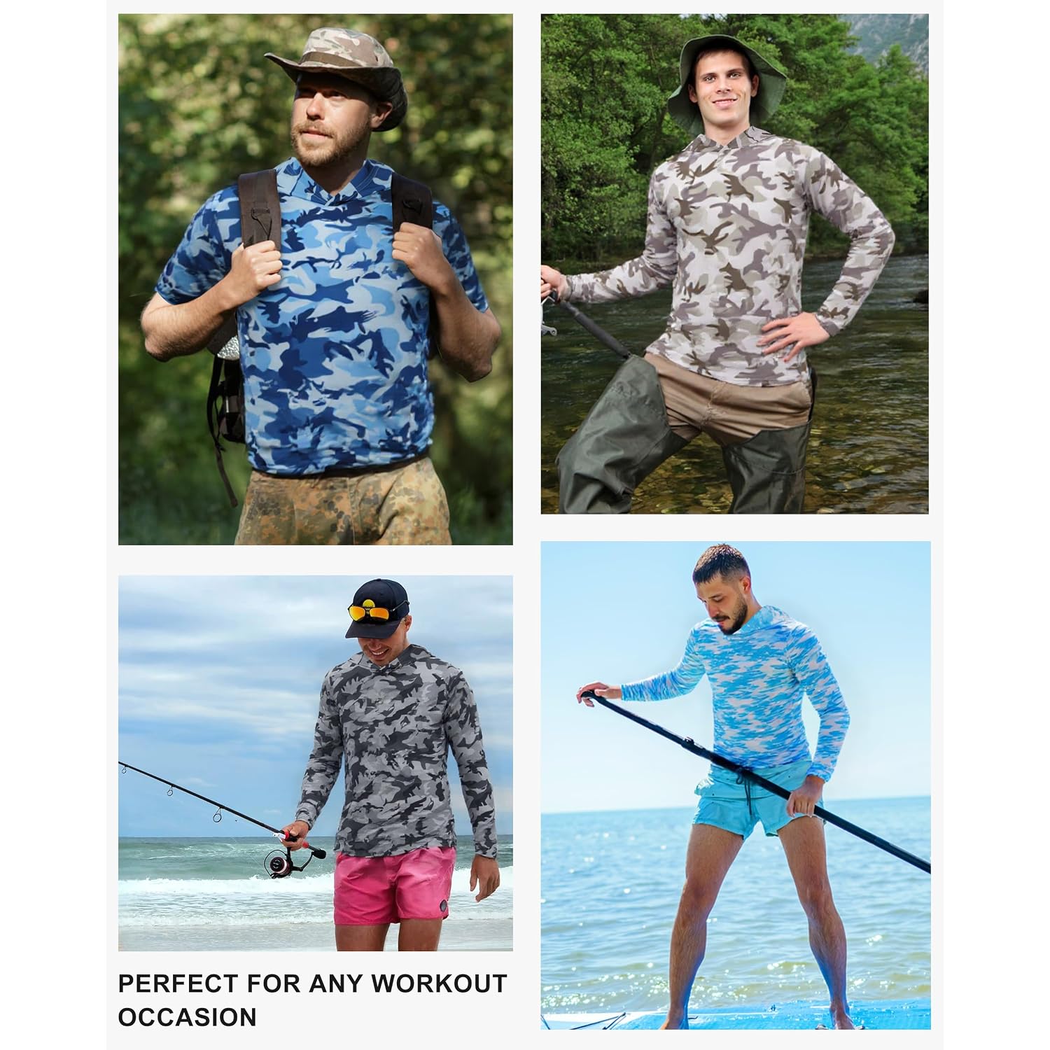 Fisheal Upf 50+ Mens Fishing Shirts With Hood，Long Sleeve Sun Protection Hunting Shirt, Lightweight Camo Shirt For Hiking