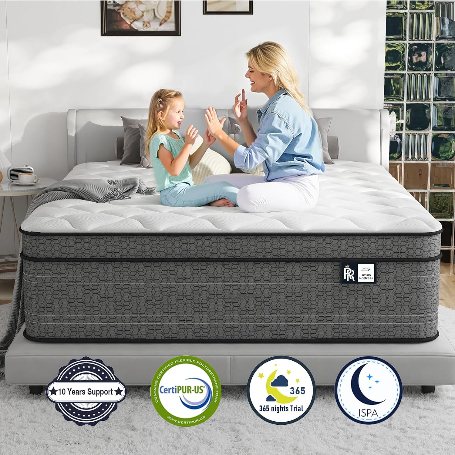 Ruoyson Full Mattress, 10 Inch Firm Hybrid Full Size Mattress In A Box, Strong Edge Support, Motion Isolation, With 7-Zones Pocket Springs, Fiberglass-Free, Pressure Relief, Certipur-Us