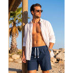 Magnivit Men‘S Cotton Shorts Beach Casual Vacation Short Lightweight Elastic Waist Drawstring Short With Deep Pockets