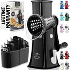 Zulay Kitchen Rotary Cheese Grater 5 Blade Cheese Shredder - Manual Hand Crank Cheese Grater With Reinforced Suction & 5 Interchangeable Drums - Easy To Use, Vegetable Chopper Round Mandoline Slicer