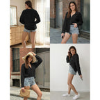 Womens Button Down Shirts Long Sleeve Linen Casual Collared Blouses Loose Fit