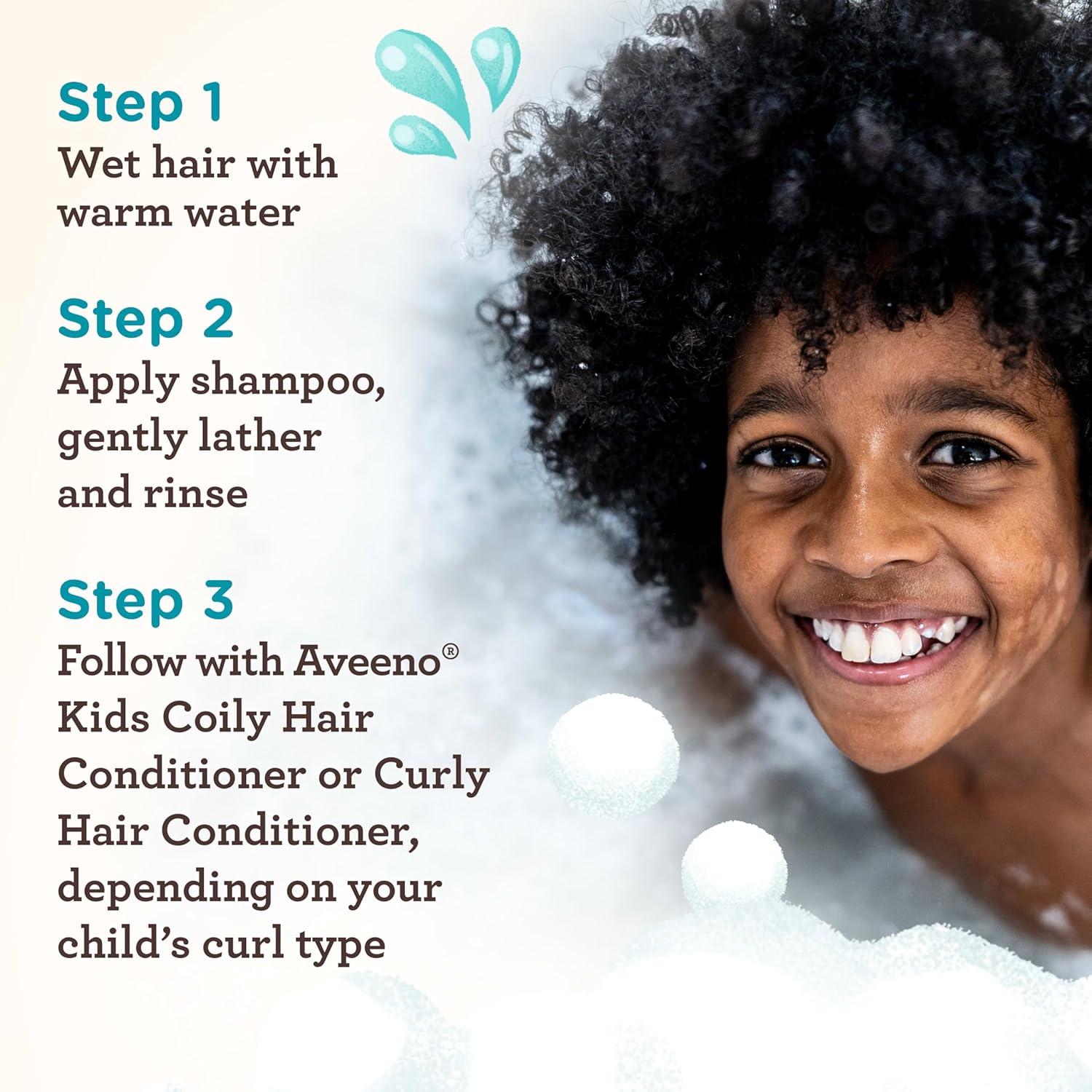 Aveeno Kids Curly & Coily Hair Shampoo, Hydrating Shampoo for Type 3 & 4 Hair, Kids Curly Hair Products suitable for Sensitive Scalps with Oat Extract & Shea Butter, Paraben-Free, 12 fl. oz