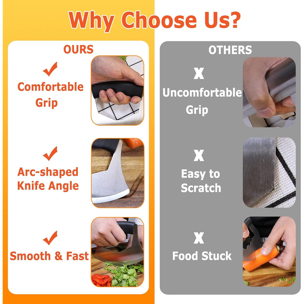 Salad Chopper Mezzaluna Knife with Protective Cover and Anti-Slip Handle - Stainless Steel Vegetable Cutter, Onion Chopper, Pizza Cutter