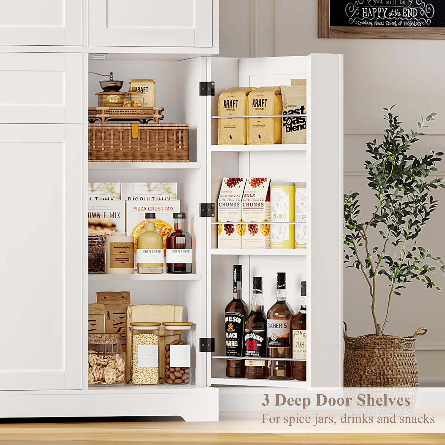 Hostack 68" Tall Kitchen Pantry Storage Cabinet With Doors & Shelves, White | Large Pantry Cabinet With Door Rack, Freestanding Kitchen Storage Cabinet With Drawer, Food Pantry For Dining Living Room