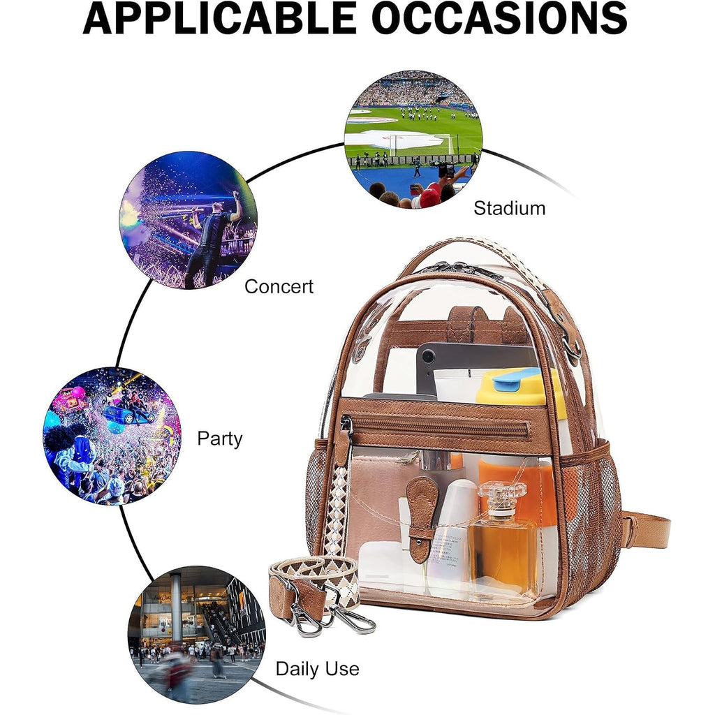 Clear Small Backpack Purse For Women, Designer Transparent Shoulder Handbag, Pvc Mini Clear Bag For Stadium Approved
