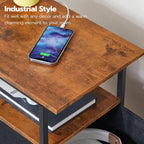 Hoobro End Table With Charging Station, Narrow Side Table, Nightstand With 2 Non-Woven Drawers, Slim Sofa Side Table, For Small Spaces, Living Room, Bedroom, Rustic Brown And Black Bf486Ubz01