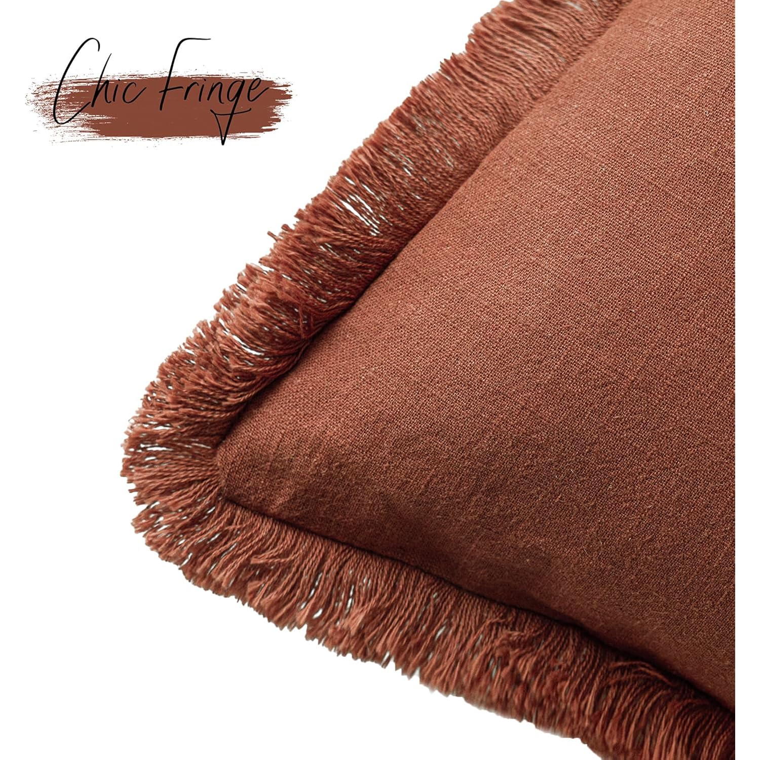 Foindtower Set of 2 Decorative Linen Fringe Throw Pillow Covers Farmhouse Cushion Cover with Tassels Soft Accent Pillowcase for Couch Chair Sofa Bed Living Room Home Decor,20×20 Inch,Fall Rust Orange