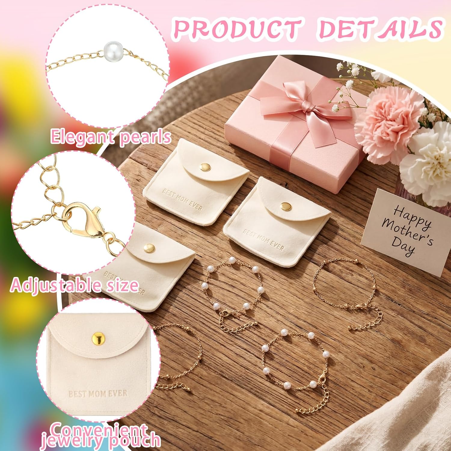 Tondiamo Mother's Day Church Gifts Mother's Day Bracelets gifts Bulk Jewelry Pouch Adjustable Bracelet for Thank You Mom Gift