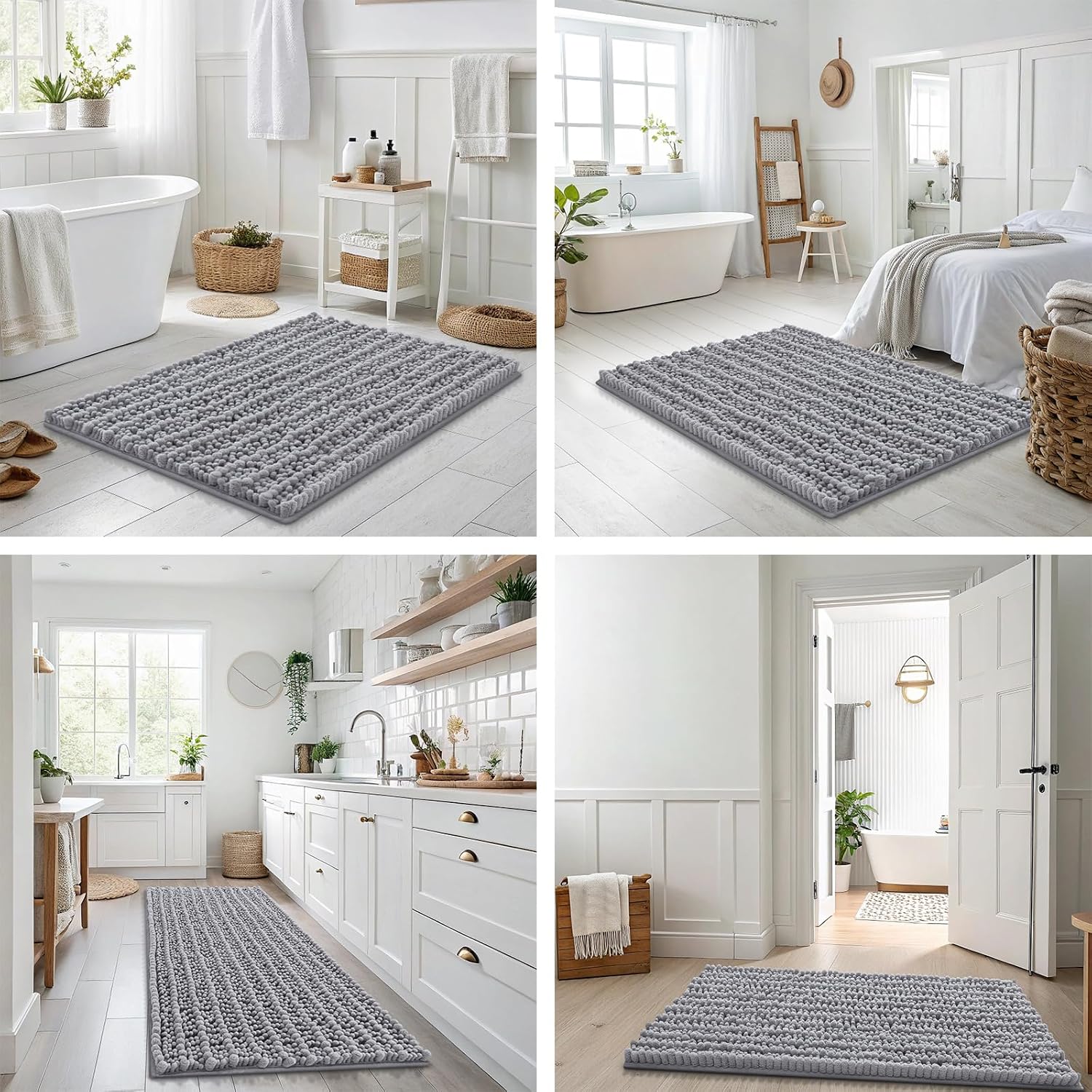 Smiry Bathroom Rugs Mat 30X20, Extra Soft Absorbent Chenille Bath Rugs, Non Slip Rubber Backing Machine Washable Quick Dry Bath Mats For Bathroom Floor, Tub, Shower, Home Decor Accessories, Grey
