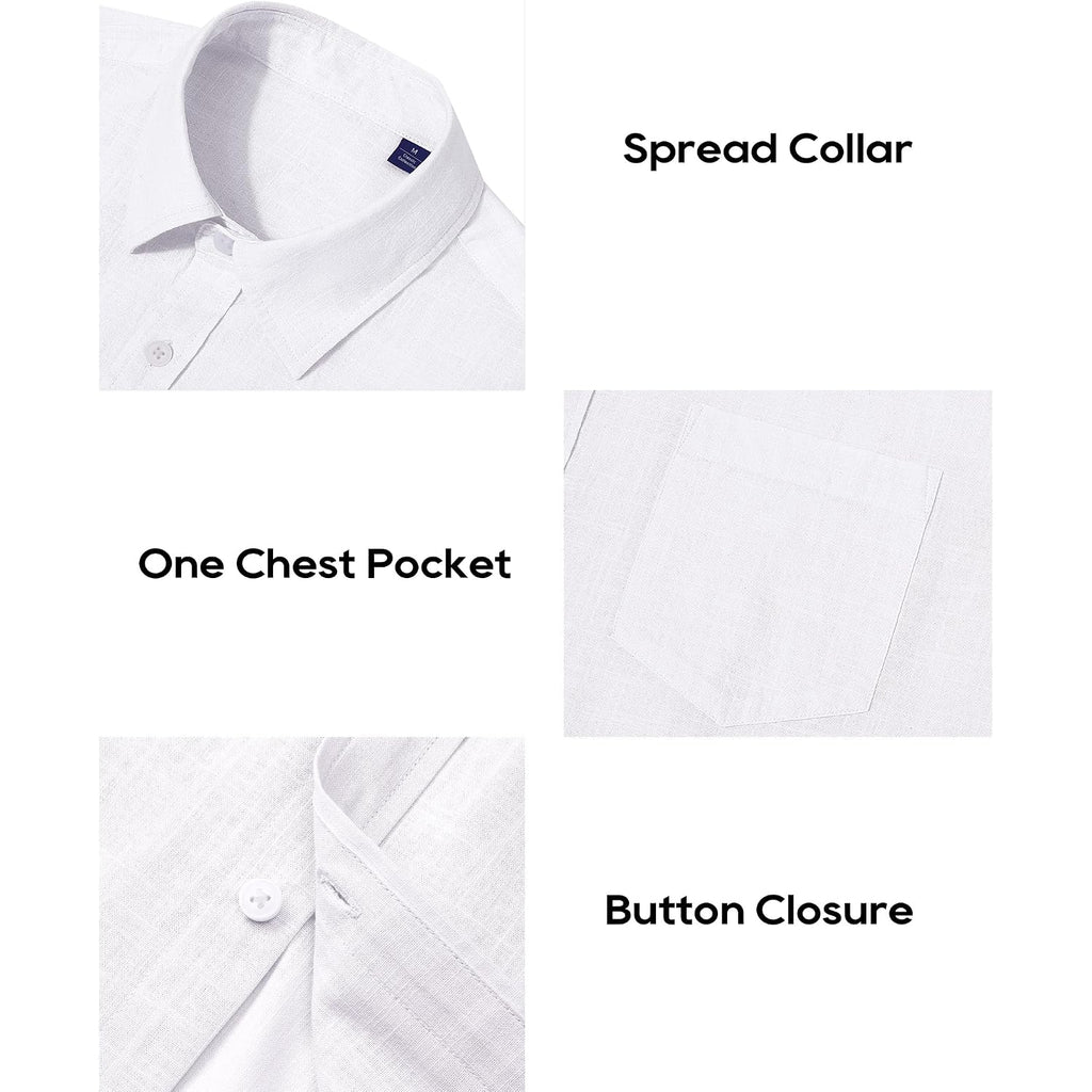 Alimens & Gentle Mens Cotton Linen Textured Shirt Long Sleeve Button Down Shirts Casual Summer Beach Wedding Tops With Pocket