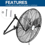 Bilt Hard 20 Inch Heavy Duty Floor Fan - 4650 Cfm High Velocity, 3-Speed With Wall-Mounting System, Industrial Shop Fan For Commercial, Garage, And Greenhouse