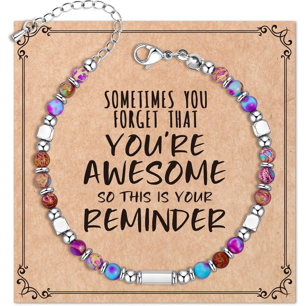 Desimtion Healing Natural Stone Bracelets for Women Girls, Sometimes You Forget You're Awesome -Christmas Gifts for Women Teen Girls, Best Friend Birthday Gifts for Women Friendship Bracelets