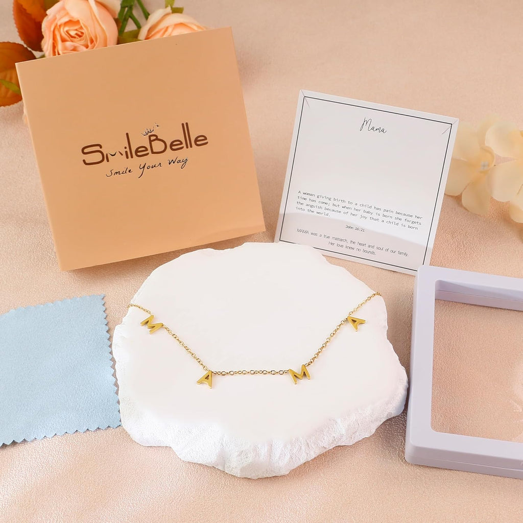 SmileBelle Necklaces for Women as First Mothers Day Gifts, Mama Necklace as New Mom Gifts Gigi Necklace as Gigi Gift Mimi Necklaces as Gift for Mimi First Time Mommy Jewelry for Expecting Mother