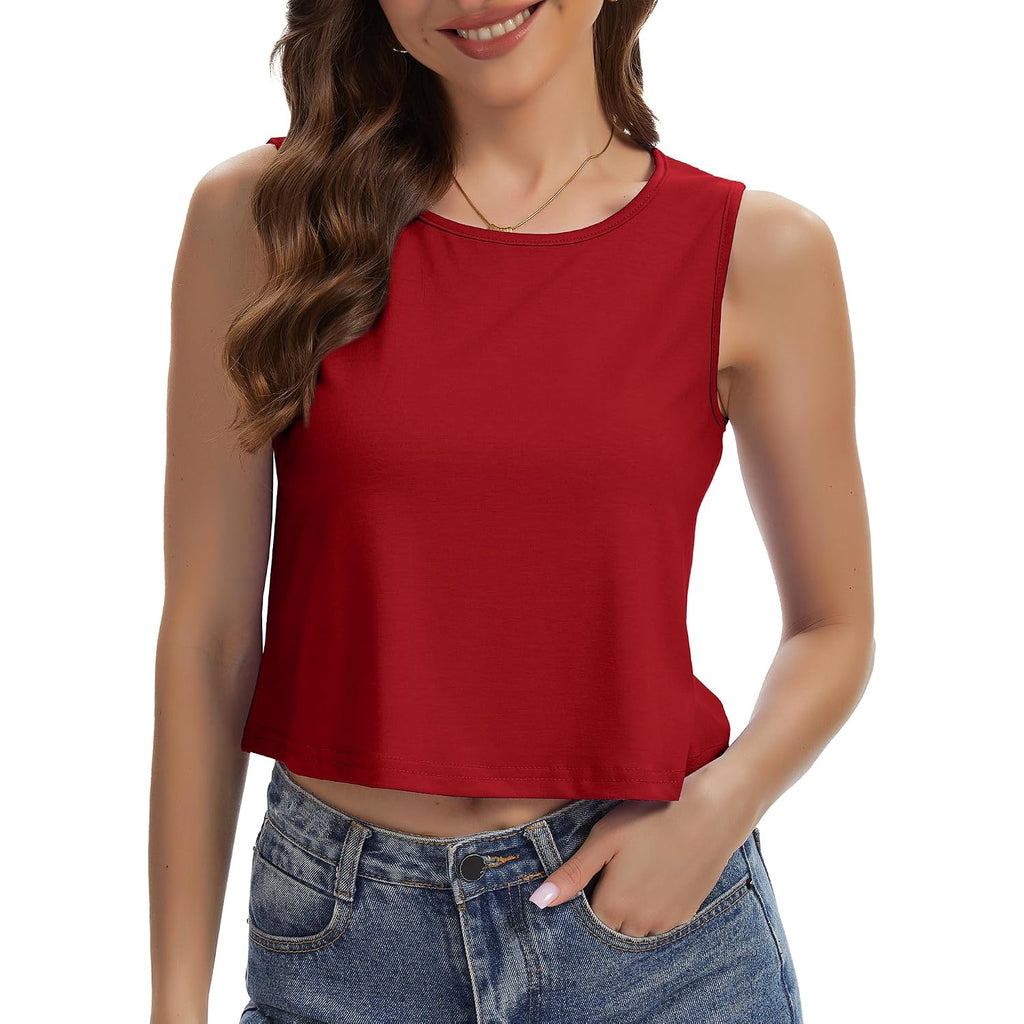 Womens Crop Tops Summer Casual Sleeveless Tank Loose Fit Basic Shirts 2026