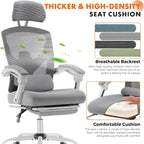 Sweetcrispy Office Computer Desk Chair With Footrest,Ergonomic High-Back Mesh Rolling Work Swivel Chairs With Wheels,Comfortable Lumbar Support,Comfy Arms For Home,Bedroom,Study,Student,Light Grey