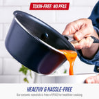 Blue Diamond Nonstick 2QT Saucepan with Lid, Non Toxic PFAS-Free Diamond Ceramic, Dishwasher & Oven Safe, Metal Utensil Safe Pot, Stay Cool Handle, Chef Pan, Glass Lid, Blue
