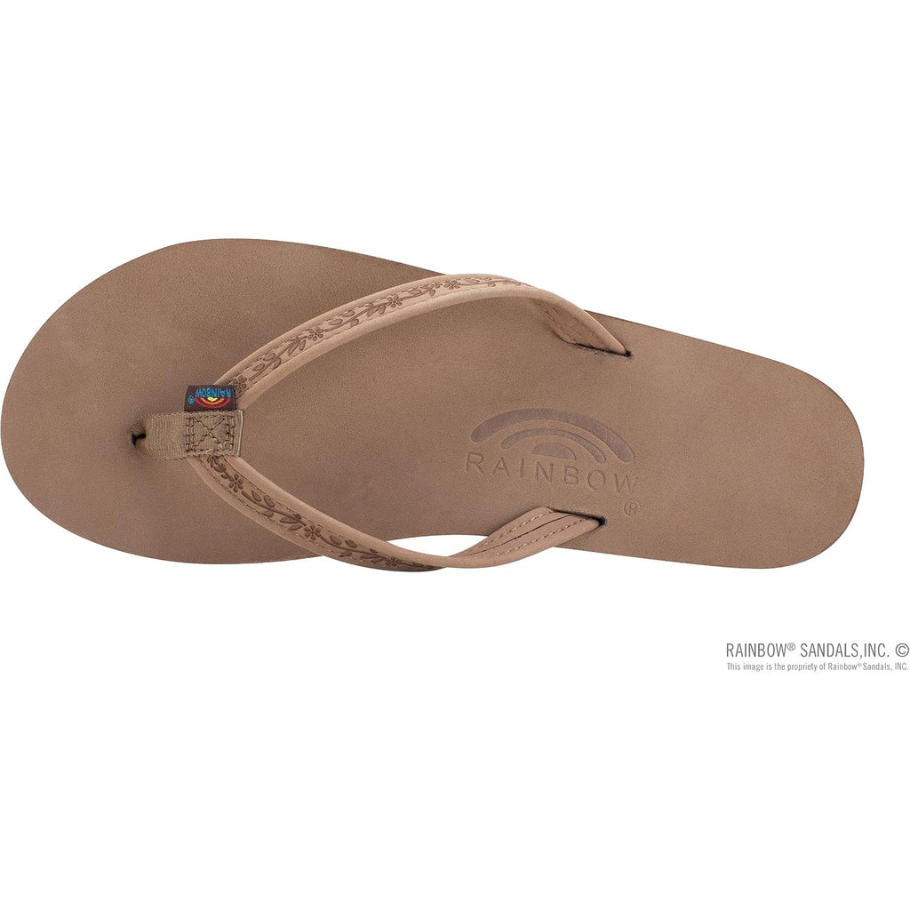 Rainbow Sandals Ladies Las Flores - Single Layer Premier Leather With A Floral 1/2" Narrow Strap