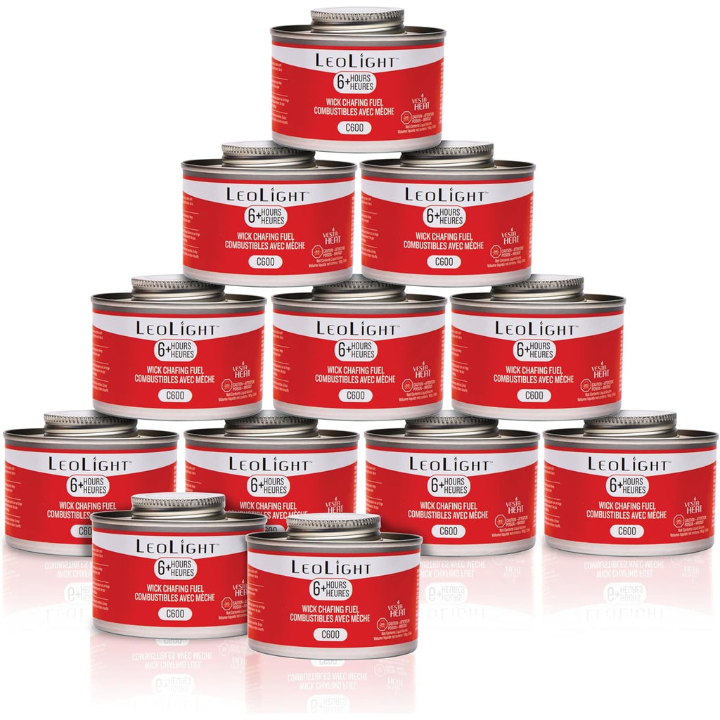 12 Pack Chafing Fuel 6 Hour Burn – Odorless, Smokeless & Spill-Proof Wick, 7.8oz Food Warmer Fuel for Chafing Dish Sets, Catering Events, Buffets, Parties & Weddings, LeoLight Cans