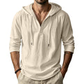 Men'S Cotton Linen Hoodies Casual Hooded Long Sleeve Button Down Shirts Lightweight Casual Hawaiian Beach Sweatshirts