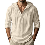 Men'S Cotton Linen Hoodies Casual Hooded Long Sleeve Button Down Shirts Lightweight Casual Hawaiian Beach Sweatshirts