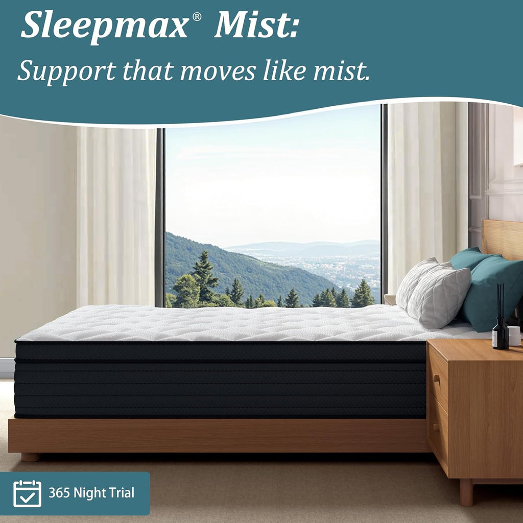 Sleepmax Extra Firm Queen Mattress 12 Inch - Deep Sleep Hybrid Mattress Enhanced Pain Relief - Cooling Bed In A Box For Back & Side Sleepers - Fiberglass-Free, Certipur-Us Certified, 365-Night Trial