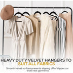 50 Pack New Premium Quality Velvet Hangers Ultra Thin Non Slip Adult Felt Space Saving Hangers For Closet Heavy Duty Coat Pants Jackets Dress Hangers 360° Swivel Hook Hold Upto 10 Lbs Black