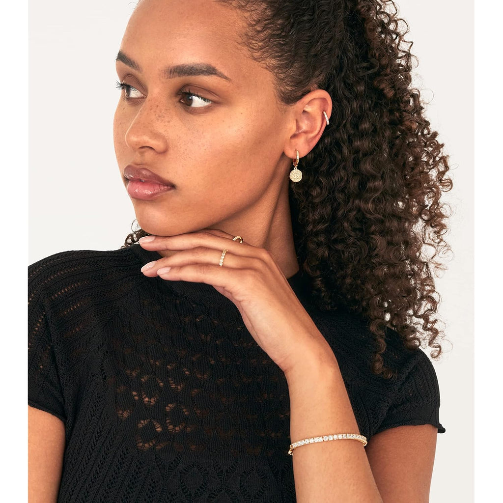 PAVOI 14K Gold Plated S925 Sterling Silver Post Lightweight Drop Dangle Huggie Hoop Earrings for Women | Star, Lock, Pearl, Cross, Lightening, Coin | Dainty Earrings