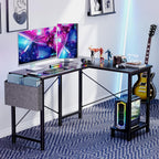 Sweetcrispy L Shaped Desk - Computer Gaming Desk Corner Desk | Pc Table Organizer With Cpu Stand Side Bag For Home Office Dorm Sturdy, Writing Workstation, Black, 50-Inch