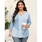Rapbin Womens Plus Size Tops 3/4 Sleeve Shirts Summer Cut Out Ring Keyhole Neck Dressy Casual Loose Tunic Tops 1X-5X