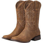 Shesole Cowboy Boots For Women Square Toe Western Boots Wide Calf Cowgirl Boots Pull On Fashion Embroidery For Country Concert Dancing Wedding Traveling Daily Outfits