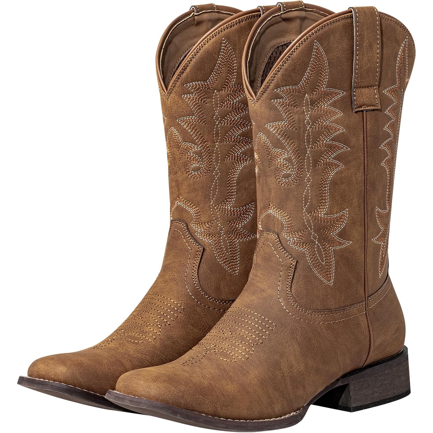 Shesole Cowboy Boots For Women Square Toe Western Boots Wide Calf Cowgirl Boots Pull On Fashion Embroidery For Country Concert Dancing Wedding Traveling Daily Outfits
