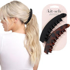 Kitsch Banana Clips For Women - Retro 80S Style Banana Hair Clips | Secure & Durable, No Crease Hair Accessories For Women | Styling, Ponytails & Updos - Black & Tort, 2Pcs