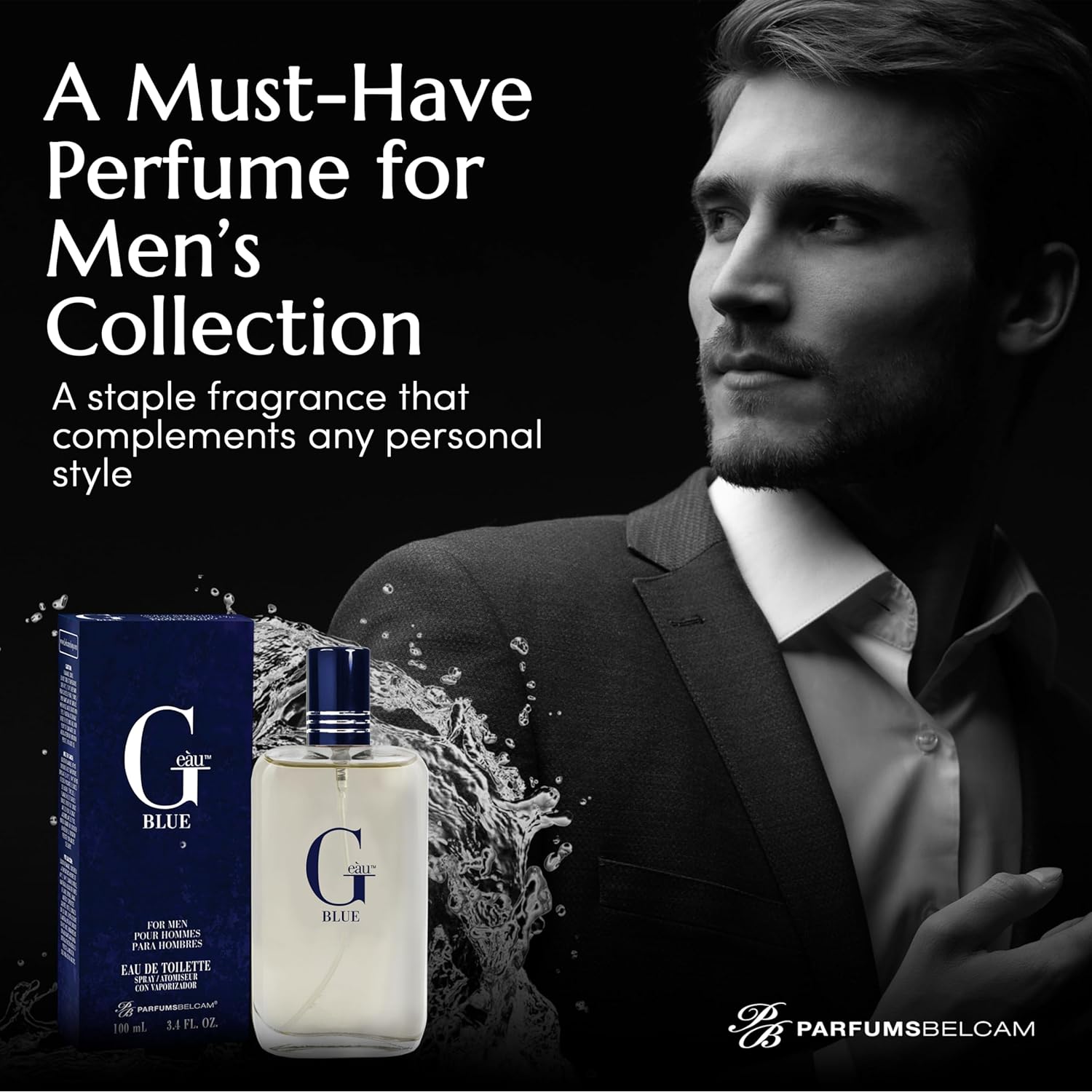 PB ParfumsBelcam G Eau Blue Eau de Toilette Spray – Men’s Cologne, Long-Lasting Summer Fragrance for Men and Teen Boys, Perfume para Hombre – 3.4 Fl Oz – Fresh Blue Scent