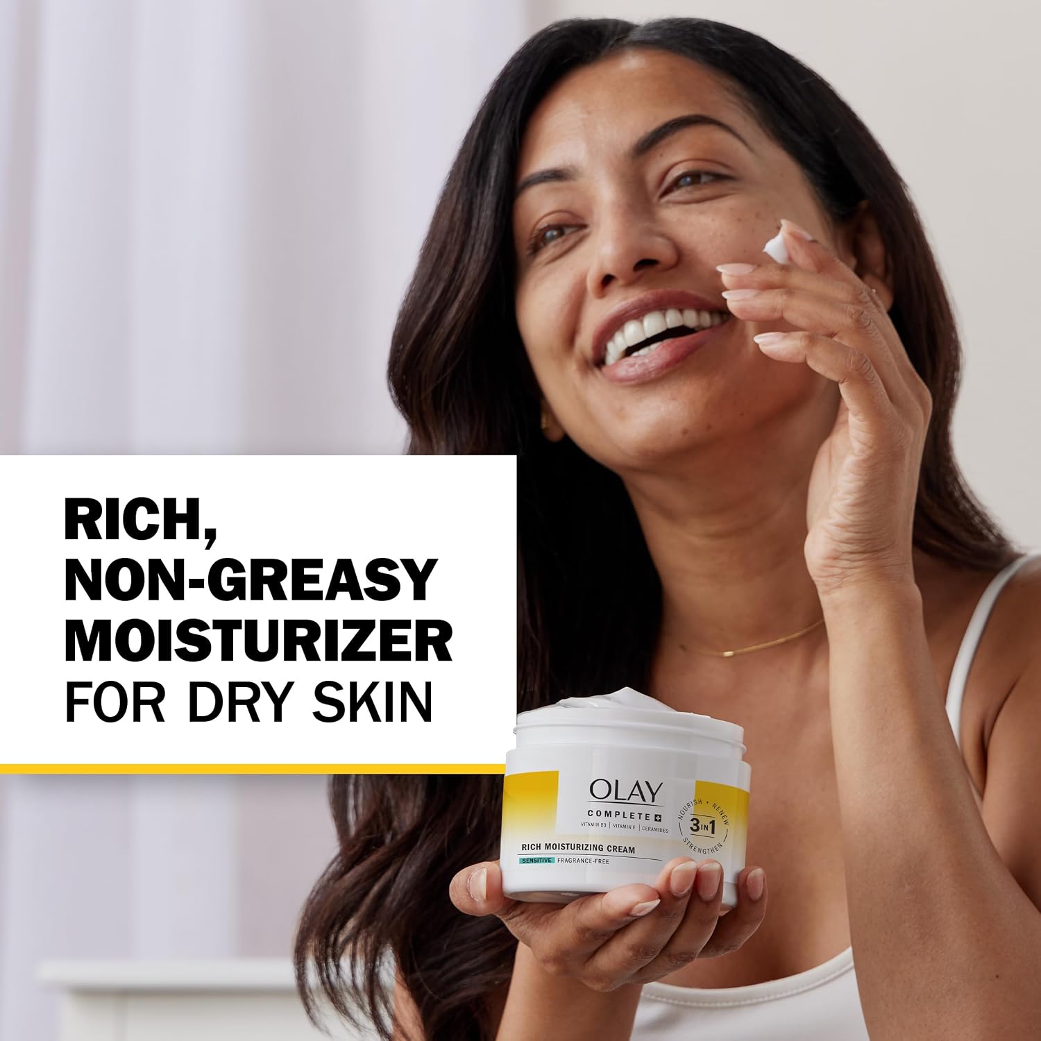 Olay Face Moisturizer, Complete+ Rich Moisturizing Cream - Fragrance-Free, Gentle For Dry & Sensitive Skin, 3-In-1 Hydrating To Strengthen, Nourish, Renew - Niacinamide, Vitamin E, & Ceramides, 8.5 Oz