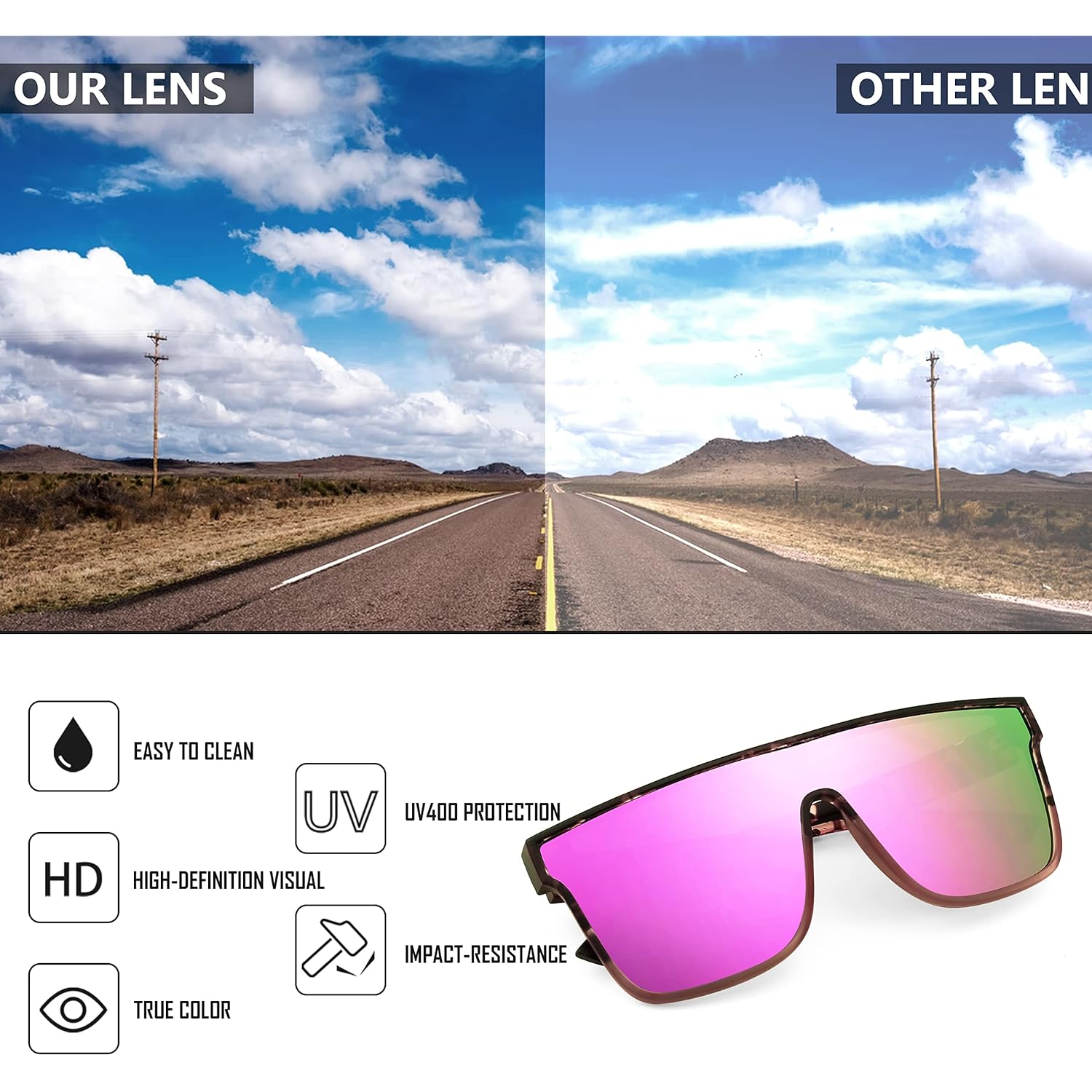 FEISEDY Sunglasses for Women Men, Fashion Mirrored Single Lens, Driving Beach Sunnies UV400 Shades B2996