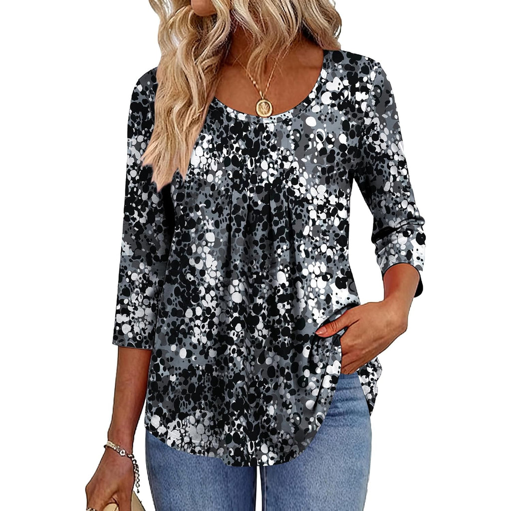 3/4 Sleeve Tops for Women Crew Neck Blouses Pleated Casual Shirts Fall Work Clothes 2026